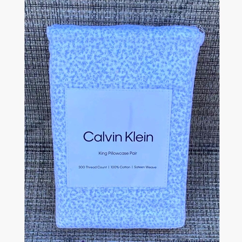 Calvin Klein Abstract Ditsy Floral Blue Cotton KING Pillowcase Set 2pc